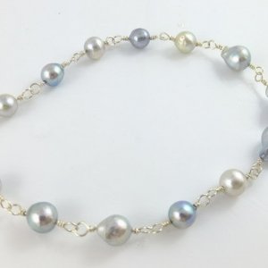 Silver blue baroque akoya pearl necklace