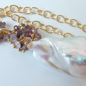 Huge (30mm) flameball pearl and spinel necklace