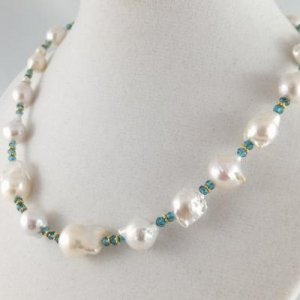 Flameball pearl and London blue topaz necklace