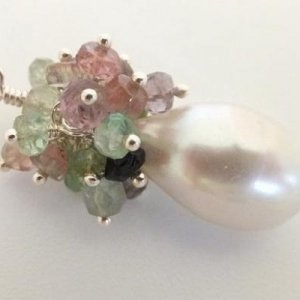 Flameball pearl and spring tourmaline pendant necklace