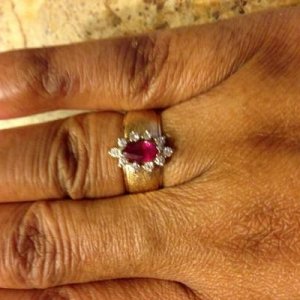 14K Marquise Ruby and Diamond Rose Gold Wide Textured Band