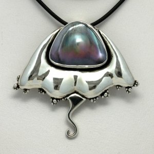 Manta-Ray: Priscila Canales' Hand-Made Design in Pure Silver with Gorgeous Cortez Blister Pearl Pendant-Brooch Combo.