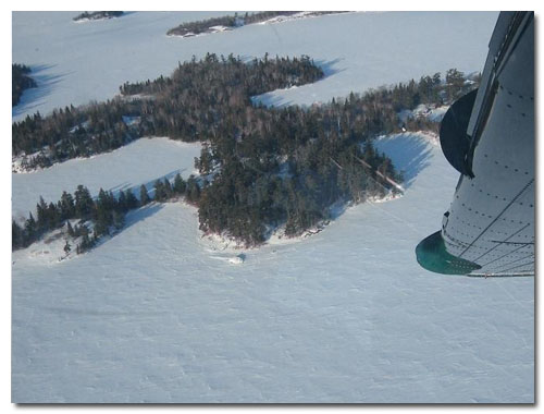 Aerial view of the Island in winter. 41 acres of wilderness, lots of wildlife present: beaver, moose, deer, black bears , mink, martin, otters, loons,and white pelicans. The island has an active bald eagle nest on it also!