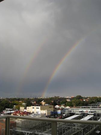 Double rainbow - it hailed that day and I thought my car was going to skid. At least there was a double rainbow.