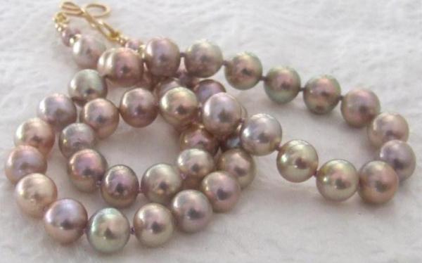 Golden purple metallic necklace - 18.5 inch, 8.5-9.5mm. These glow gold!