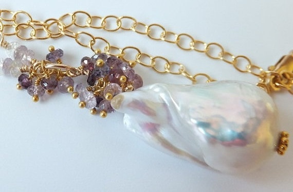 Huge (30mm) flameball pearl and spinel necklace