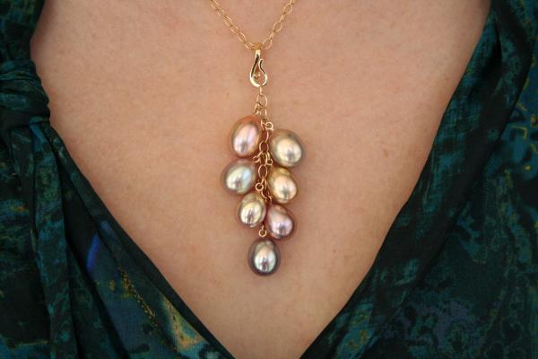 Neck shot of metallic freshwater pearls from Pearl Paradise.