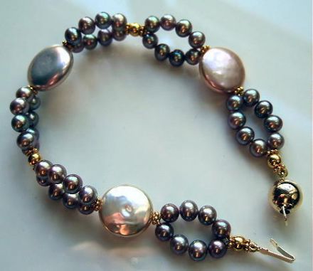 Purple Lavender Freshwater Pearls With Golden Peach Coin Pearls