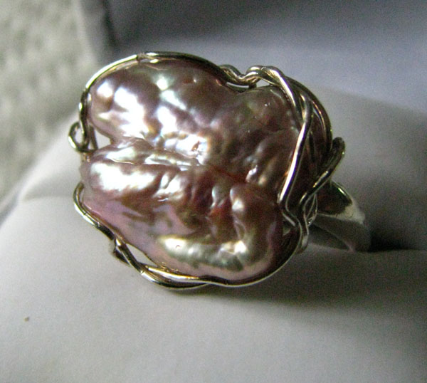 ring double stick pearl in silver, orient