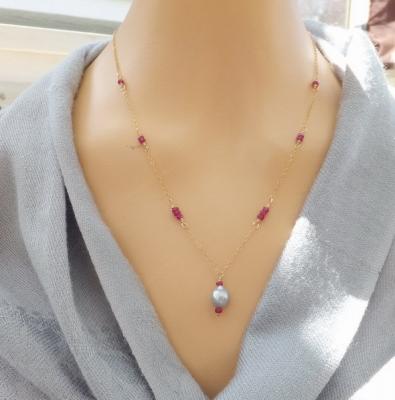 Sea of Cortez pearl necklace with deep pink sapphires