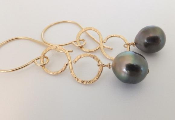 Tahitian pearls semi baroque on infinity  hammered connectors