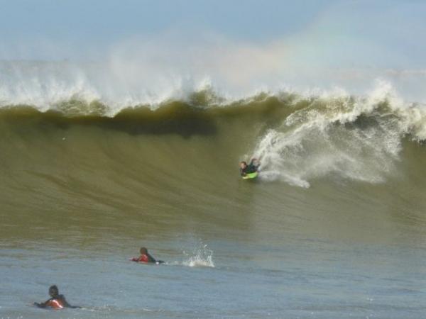 That was just after a full week of rainfall. The wave is close to a rivermouth, hence the color.