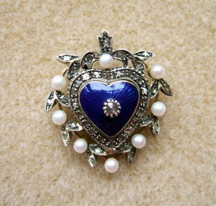 Victorian Enamel & Pearl Heart Pendant